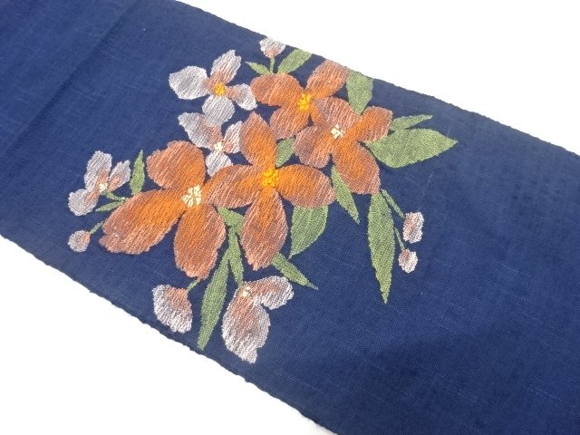 JAPANESE NAGOYA OBI / TSUMUGI / WOVEN FLORAL PLANTS